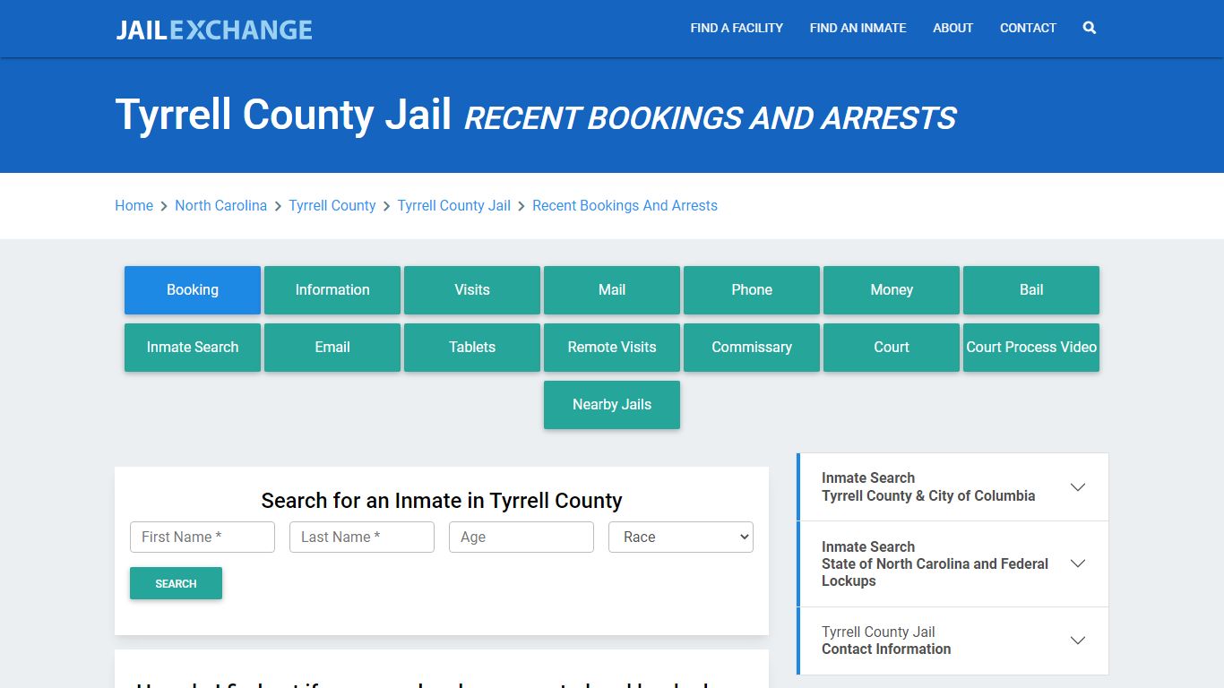 Tyrrell County Jail Recent Bookings And Arrests - Jail Exchange