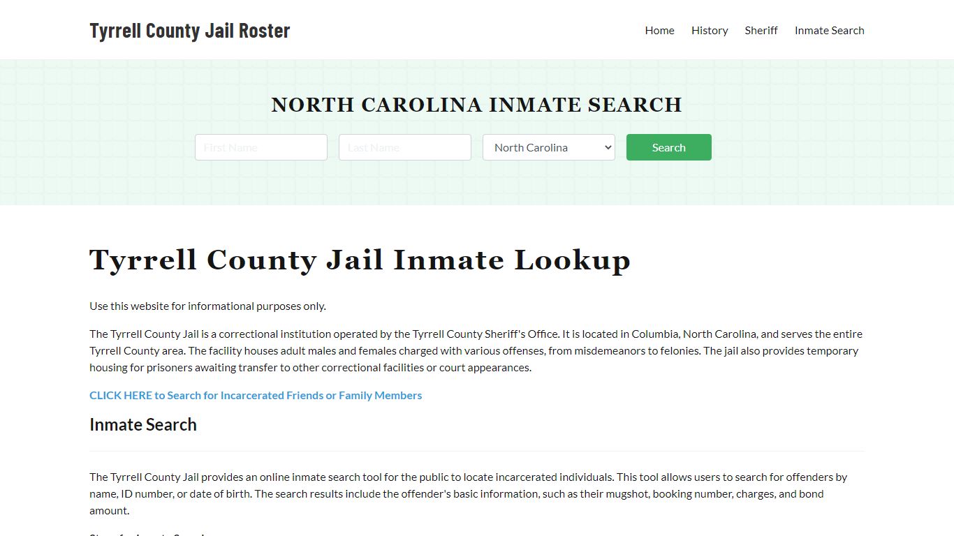 Tyrrell County Jail Roster Lookup, NC, Inmate Search